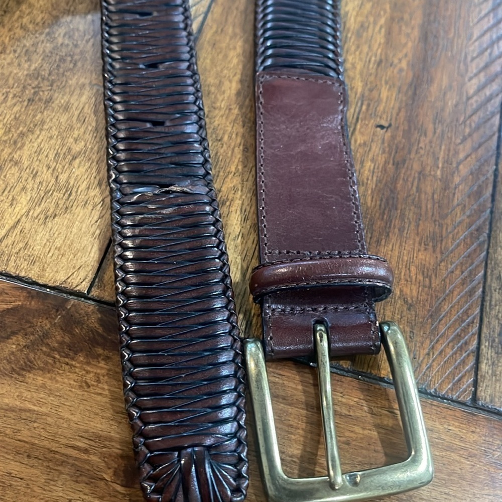 Tommy Bahama Brown woven leather belt brass tone buckle size 36 - Picture 5 of 16